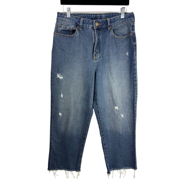Rewash Denim - By Rewash Super High Rise Mom Jeans Blue Distressed Raw Hem Eco 11/30